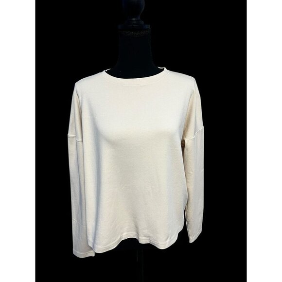 BOHME CREAM CREWNECK TOP BOX FIT LONG SLEEVE COTTON OVERSIZE RELAX FIT - Picture 1 of 10